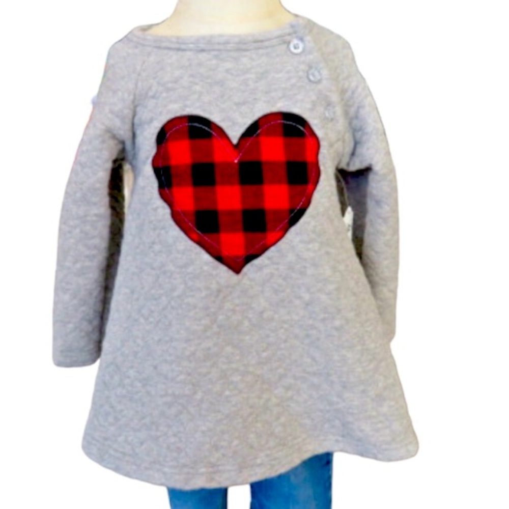 5/$25 Girls Size 2T Good Lad Red Plaid Heart Quilted  Long Sleeve Top